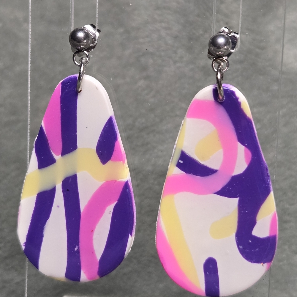 #206/207- Artisan Handcrafted Earrings - Purple, Pink, Yellow, White